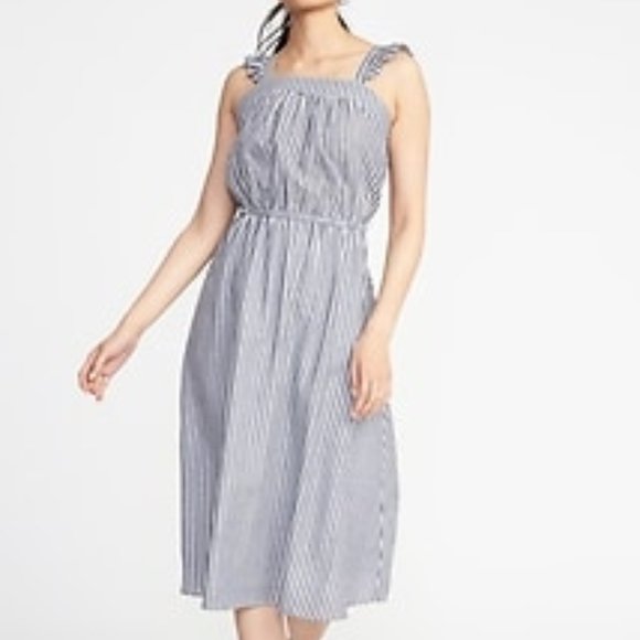 NEW! Old Navy Stripe Ruffle Midi Dress - L Tall - Picture 1 of 8